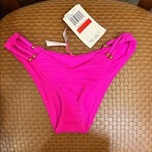 BECCA Pink Bikini Bottom with Gold Accents